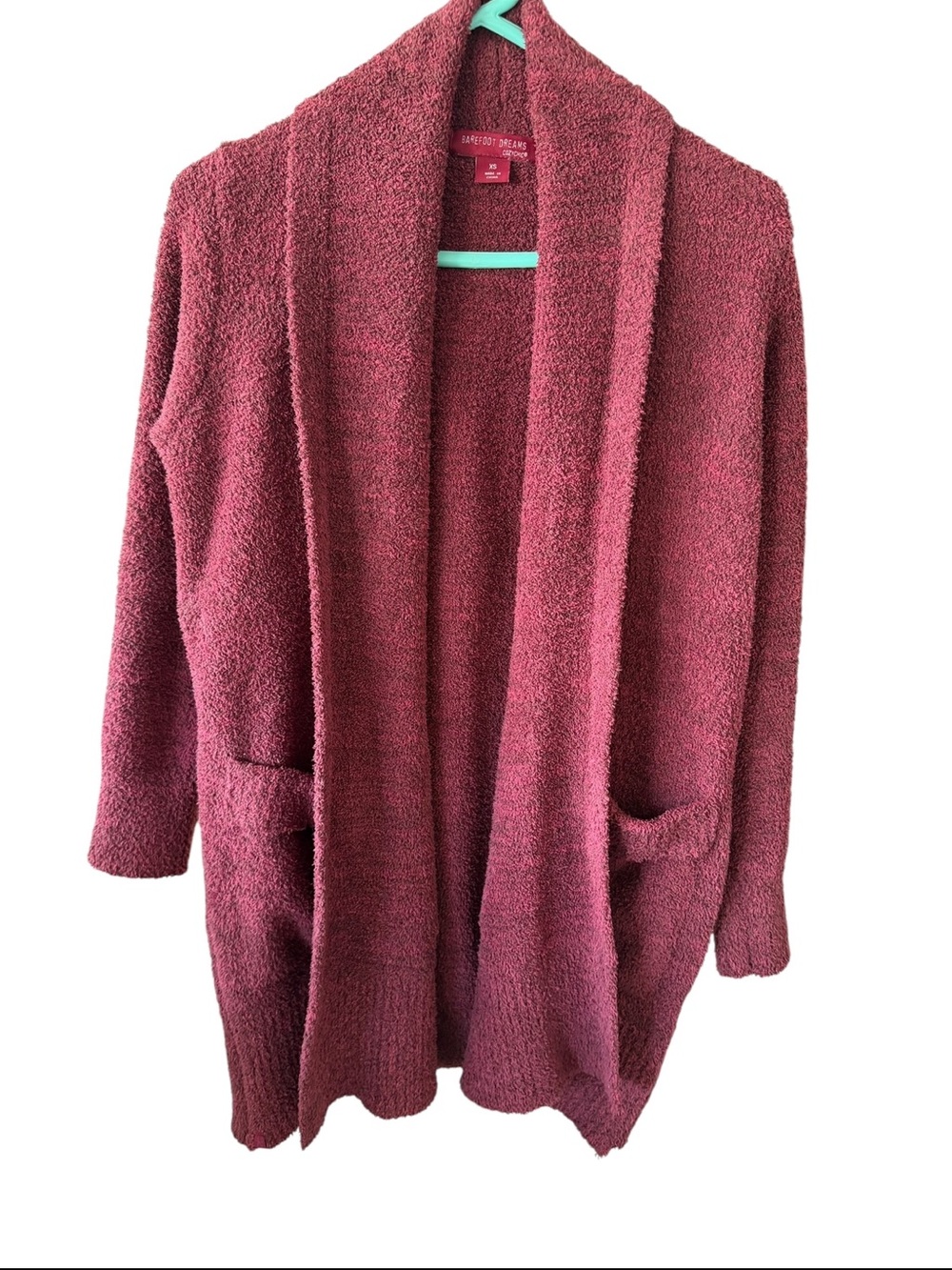 Barefoot Dreams Open-Front Long Cardigan in Maroon - Picture 2 of 4